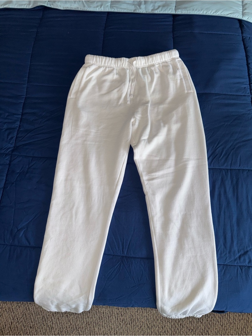 Classic Men's Large White Fleece Joggers with Elastic Waist